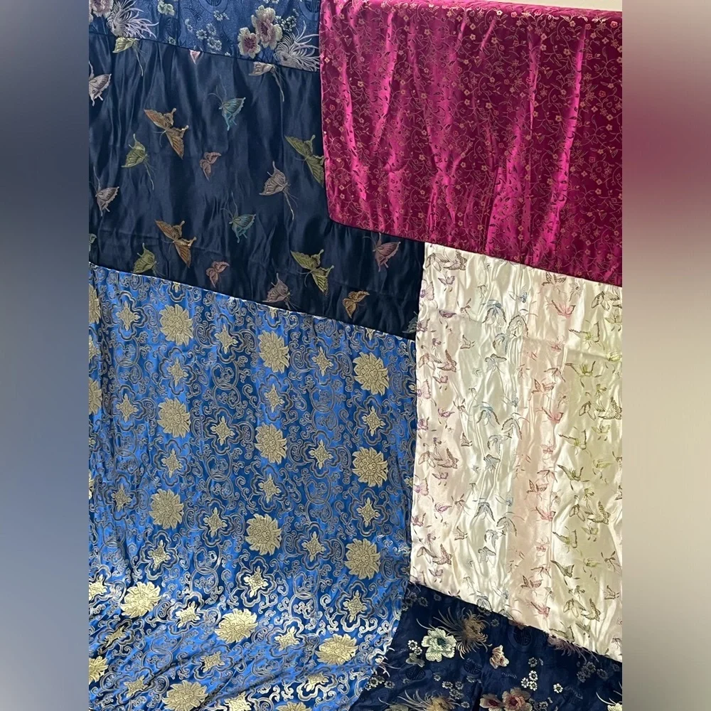 VERATEX SHOWER CURTAIN ASIAN MOTIFS PATCHWORK FLORAL AND BUTTERFLY PRINT: